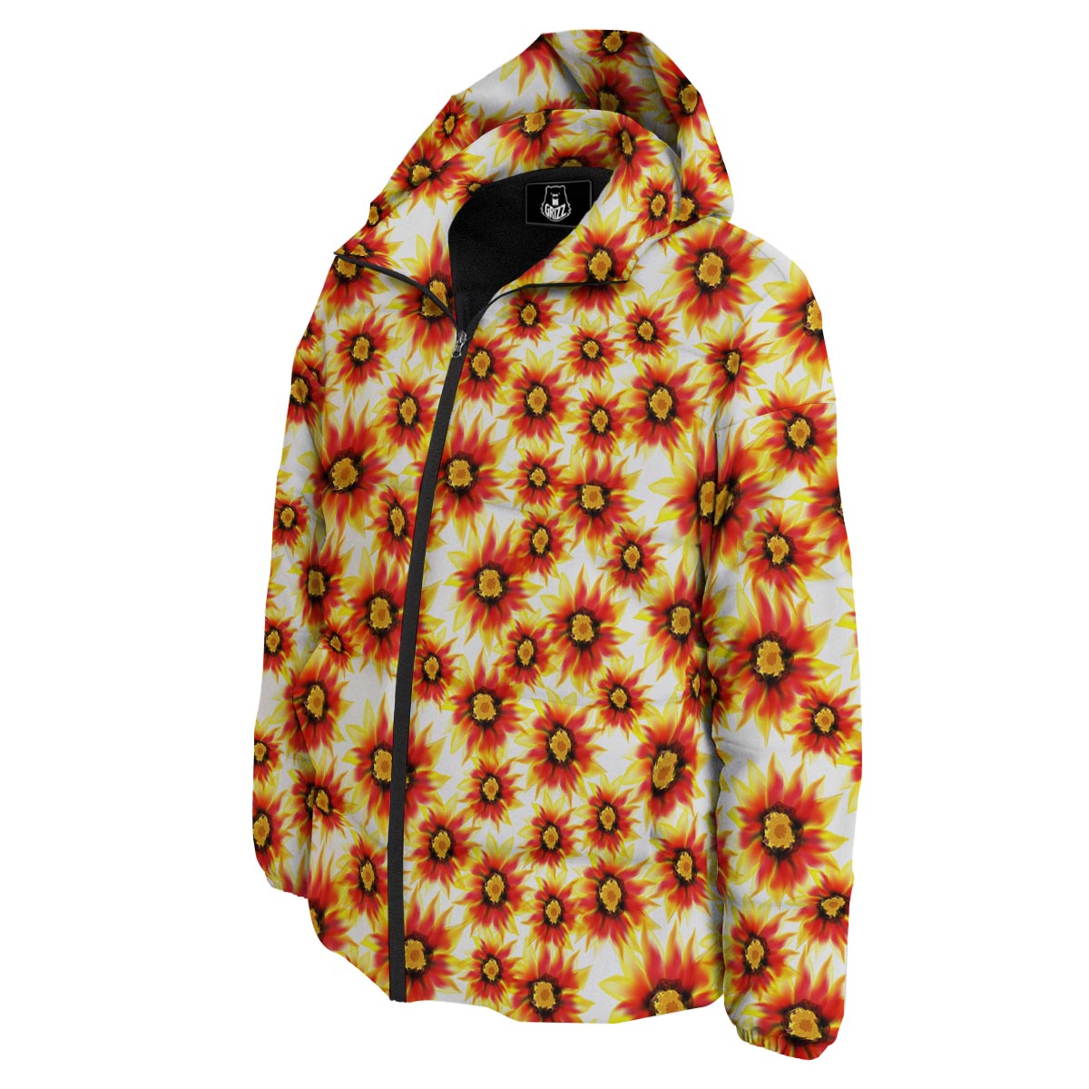Sunflower Red Autumn Print Pattern Down Jacket-grizzshop