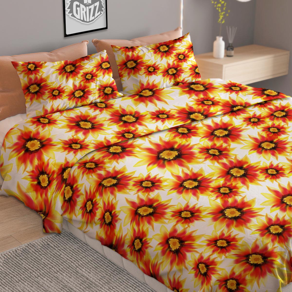 Tattersall White Print Pattern Duvet Cover Bedding Set