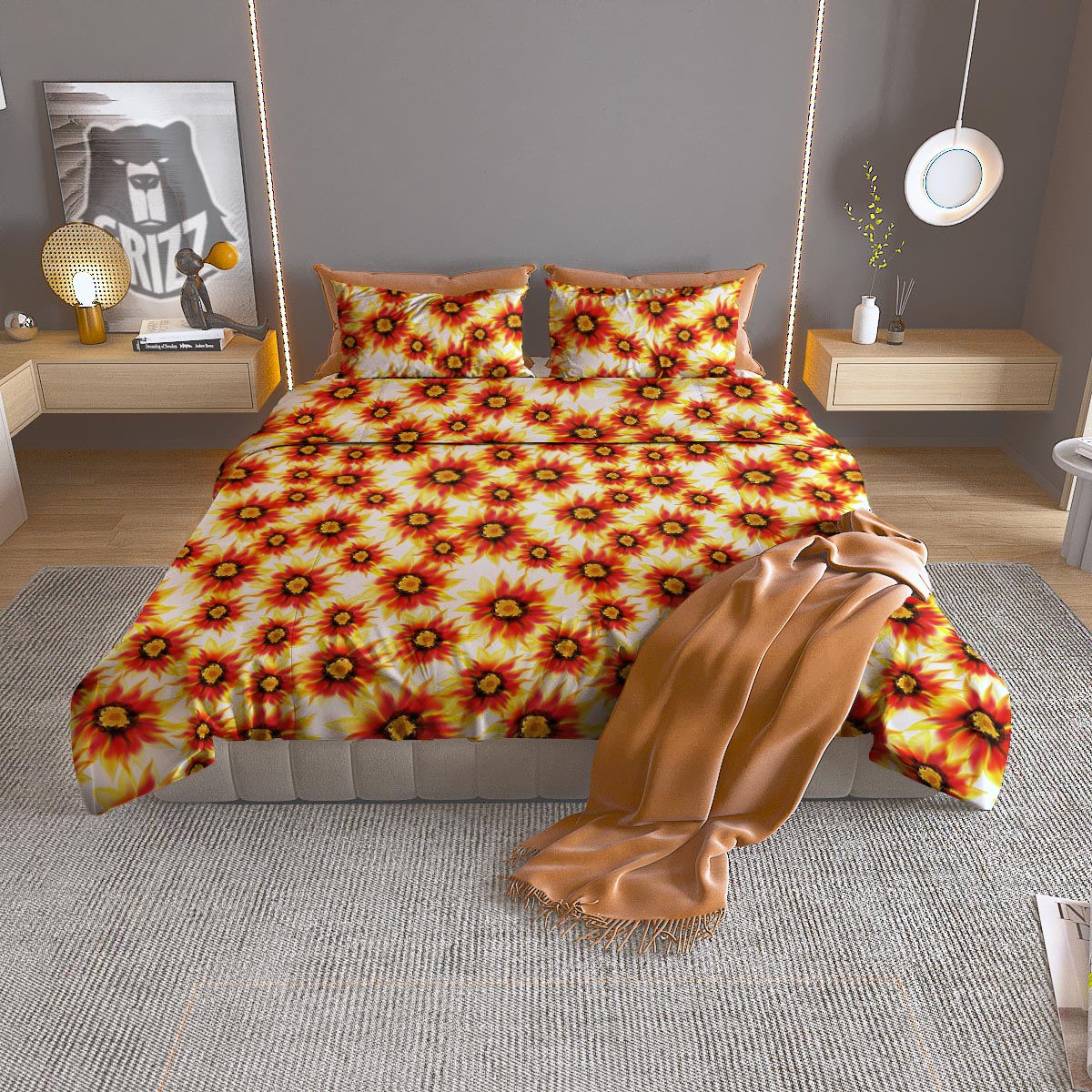 Tattersall White Print Pattern Duvet Cover Bedding Set