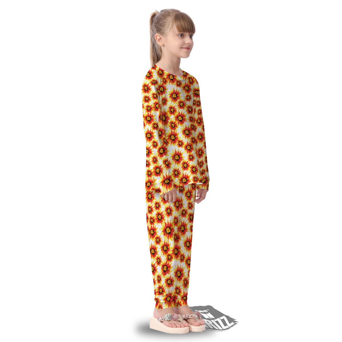 Sunflower Red Autumn Print Pattern Kid's Pajamas-grizzshop
