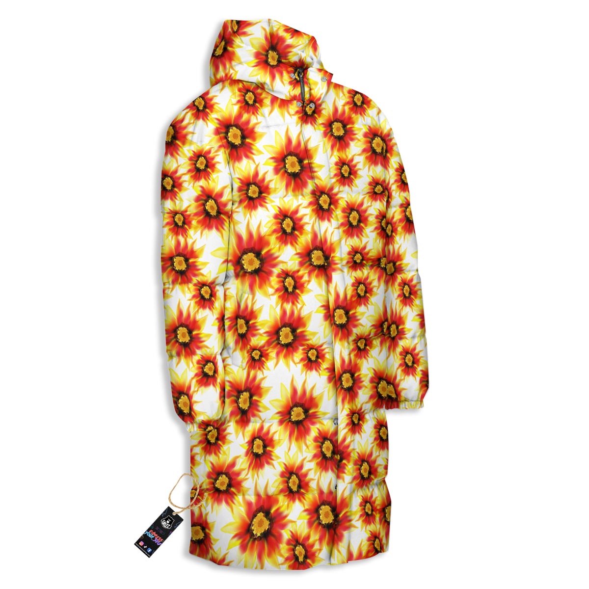 Sunflower Red Autumn Print Pattern Long Down Jacket-grizzshop