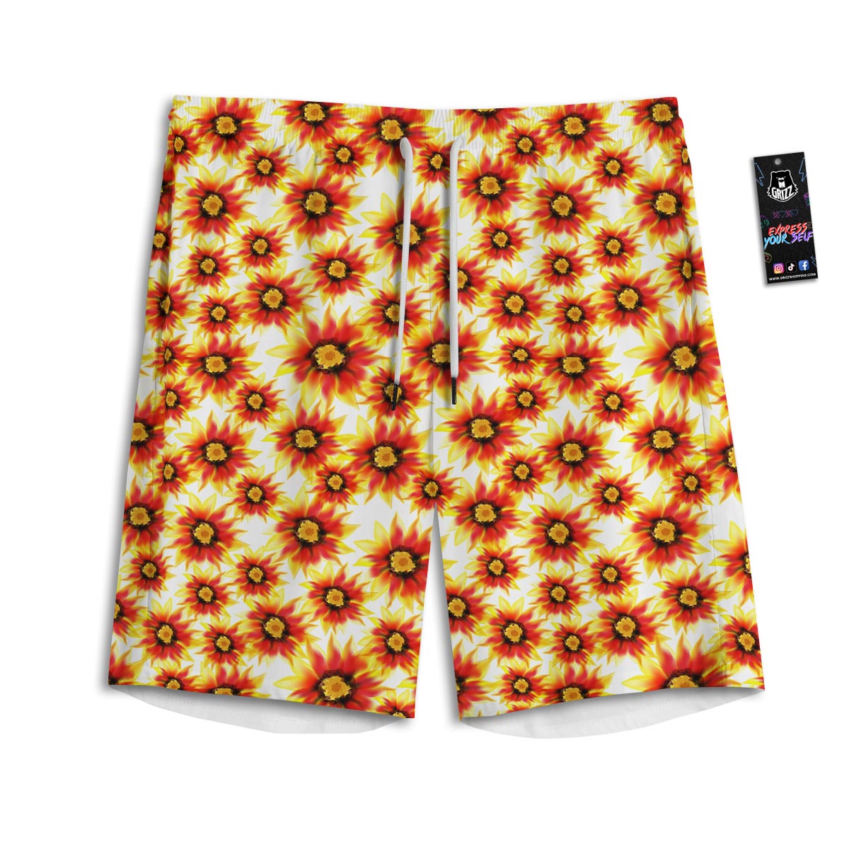 Sunflower Red Autumn Print Pattern Men's Athletic Shorts