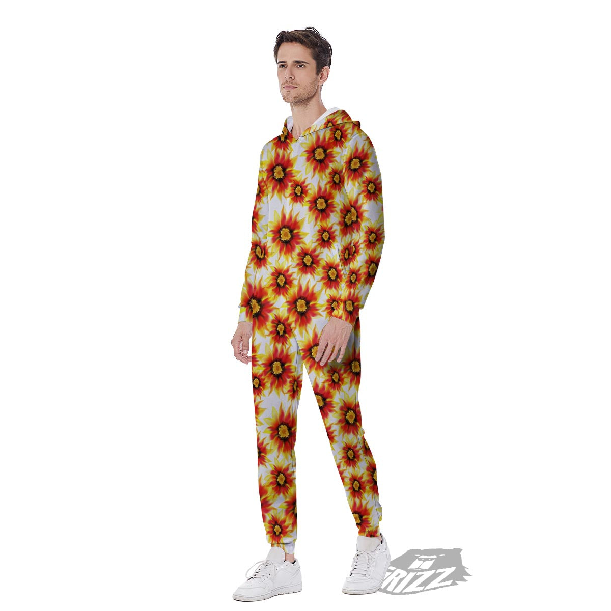 Sunflower Red Autumn Print Pattern Men's Jumpsuit-grizzshop