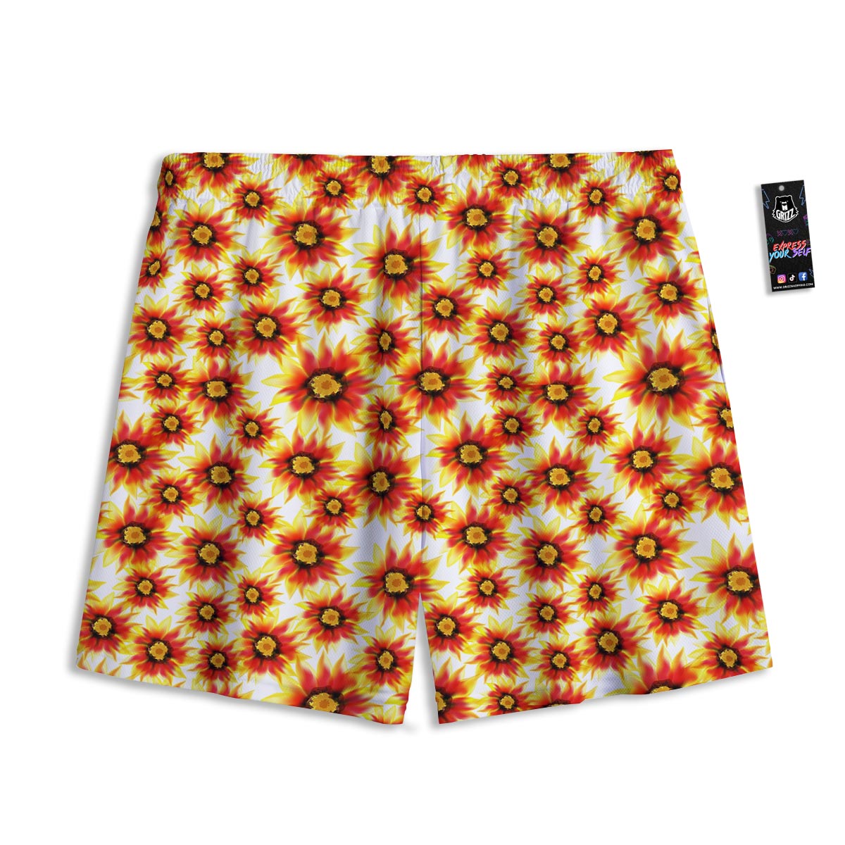 Sunflower Red Autumn Print Pattern Mesh Shorts