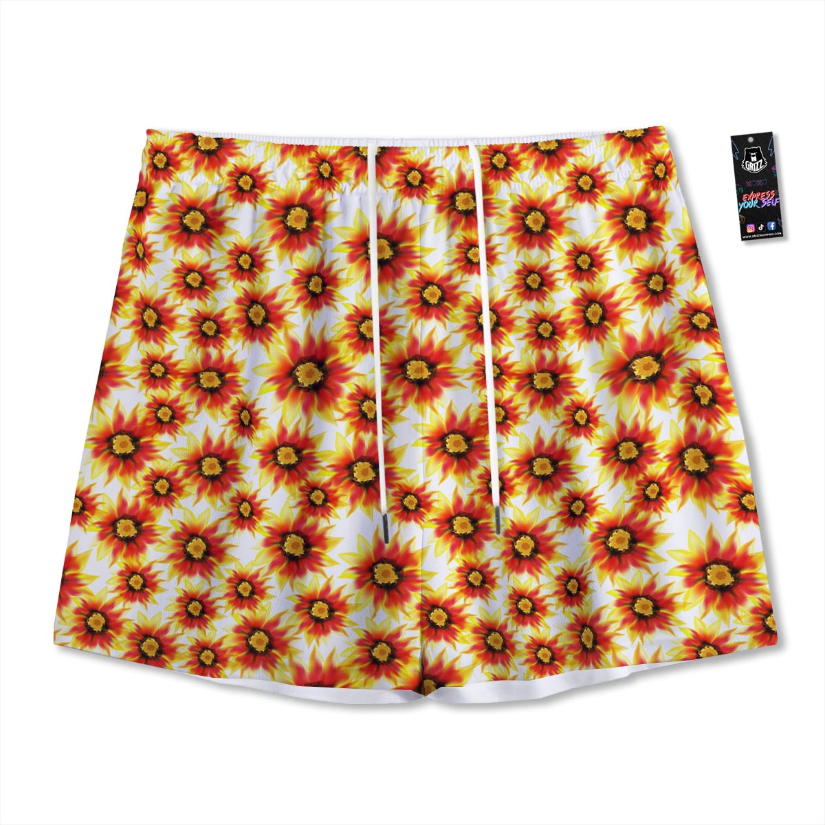 Sunflower Red Autumn Print Pattern Mesh Shorts