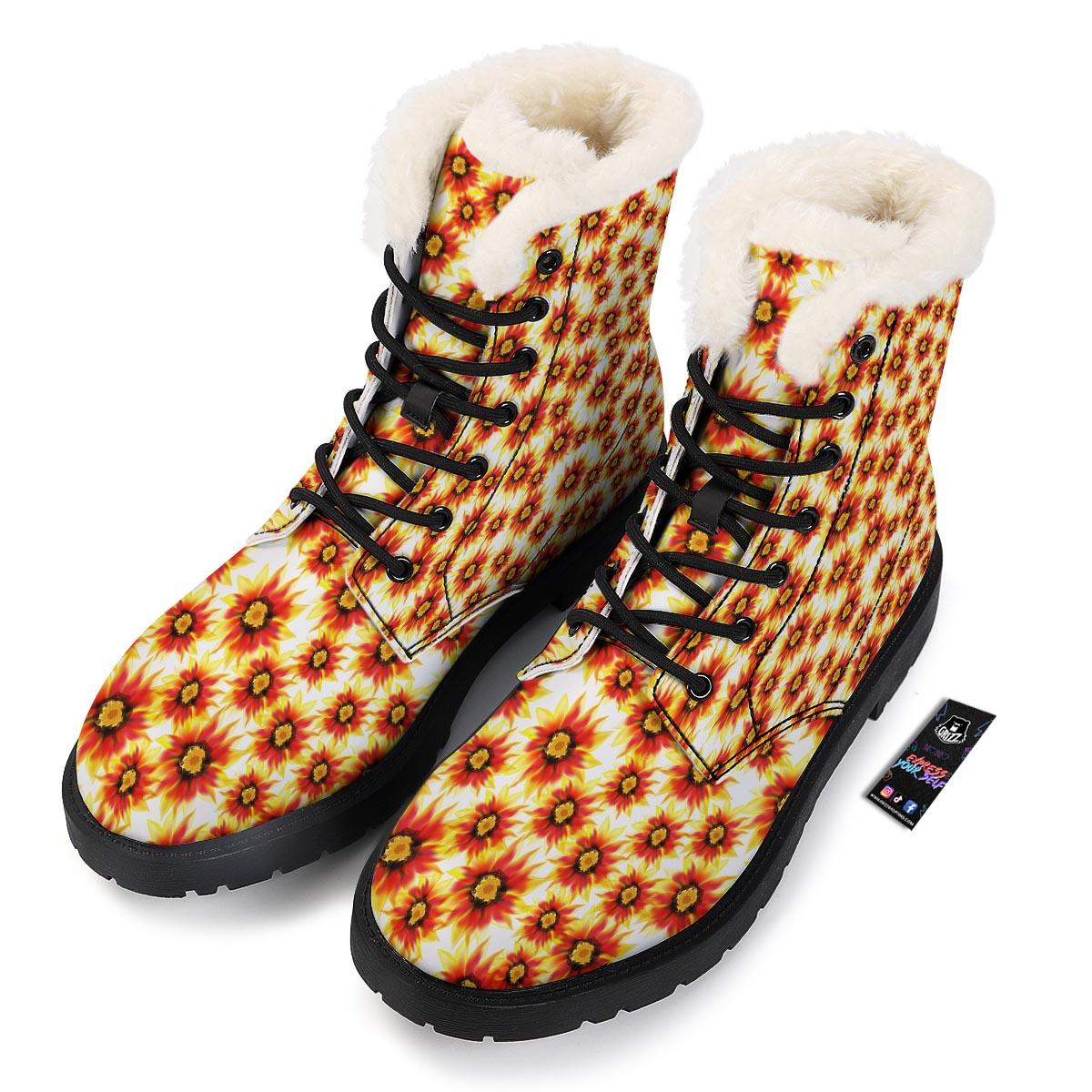 Sunflower Red Autumn Print Pattern Winter Boots-grizzshop