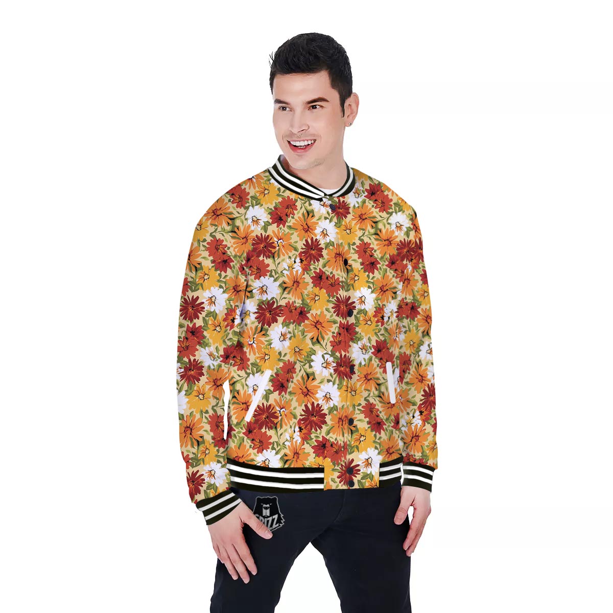 Sunflower Red Print Pattern Baseball Jacket-grizzshop