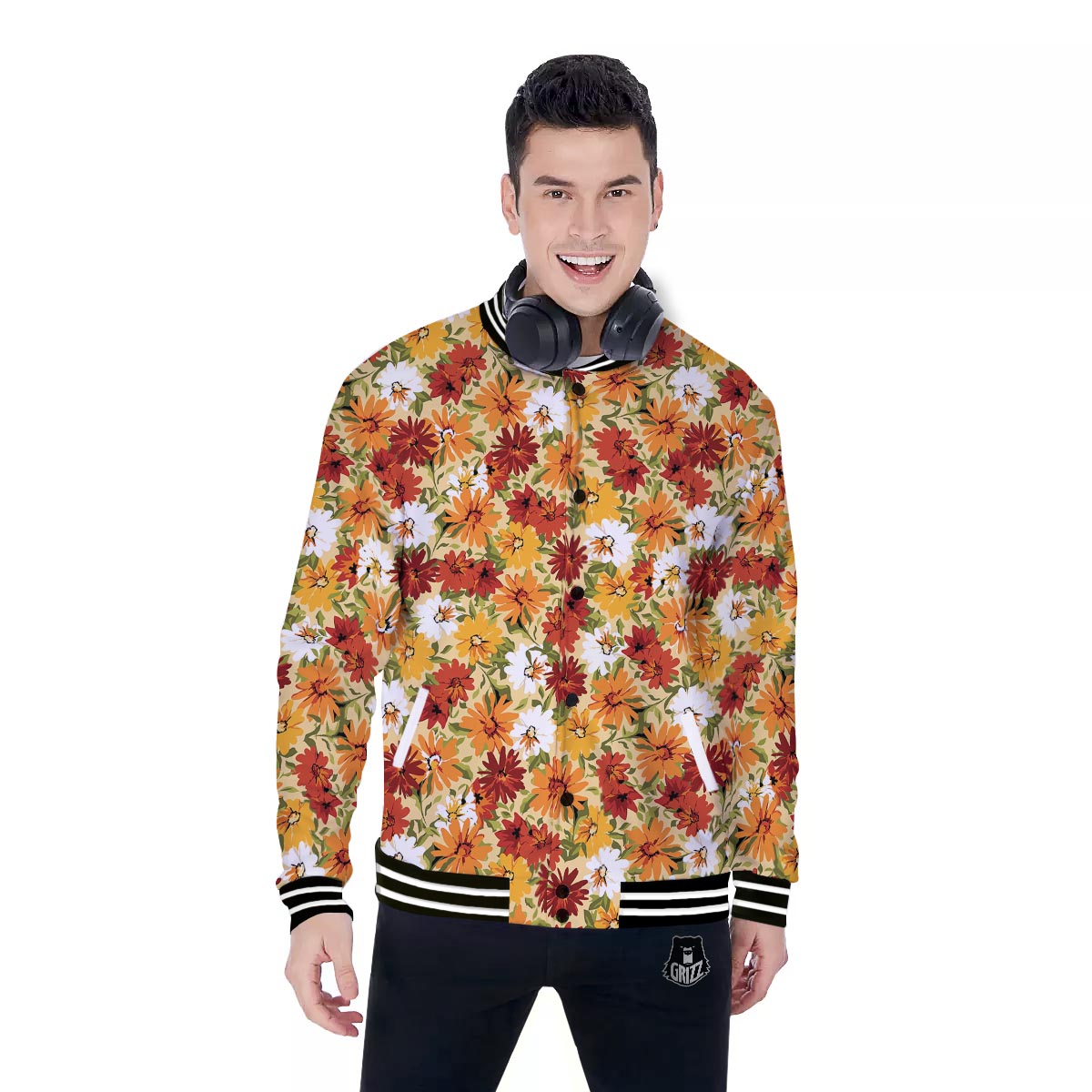 Sunflower Red Print Pattern Baseball Jacket-grizzshop