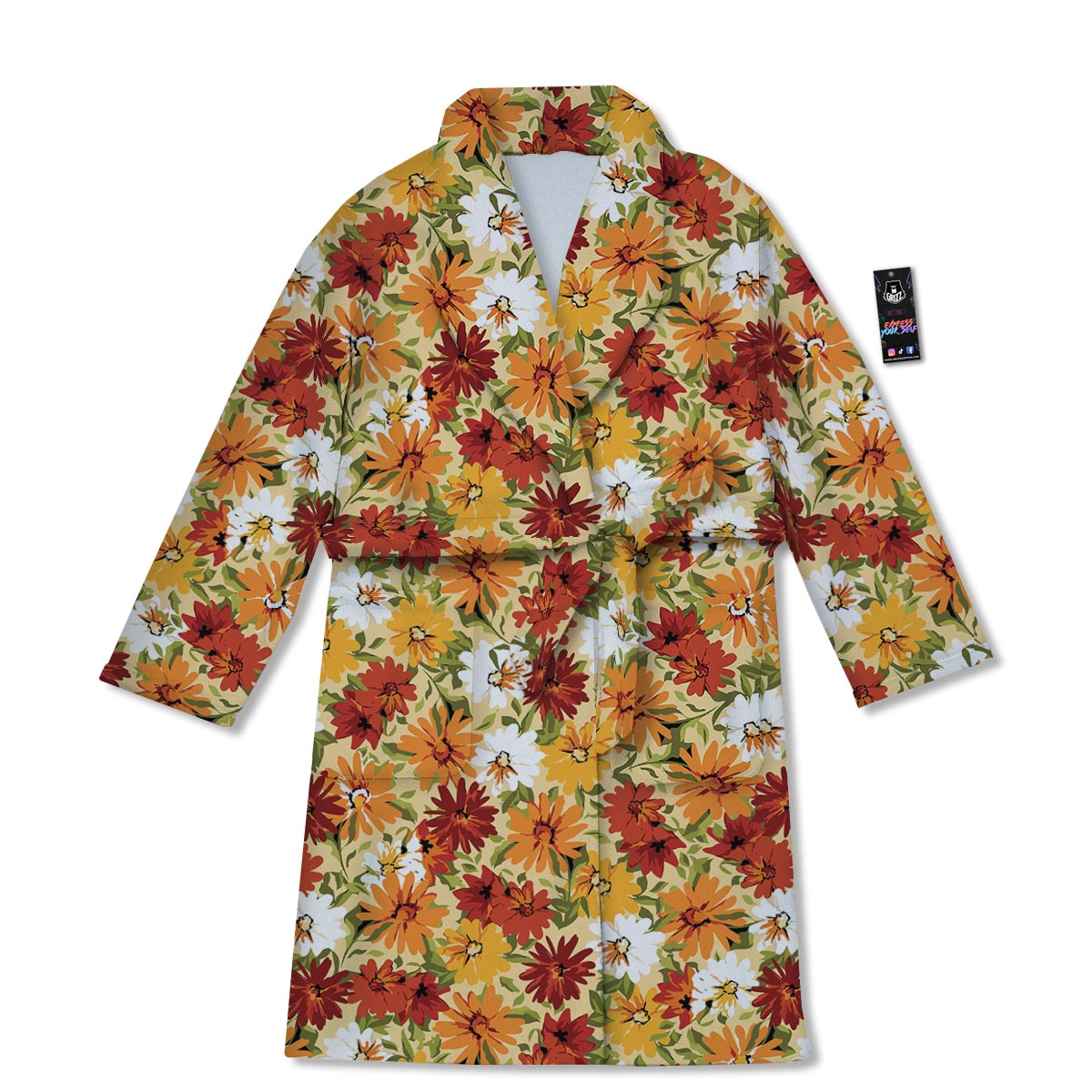 Sunflower Red Print Pattern Bathrobe-grizzshop