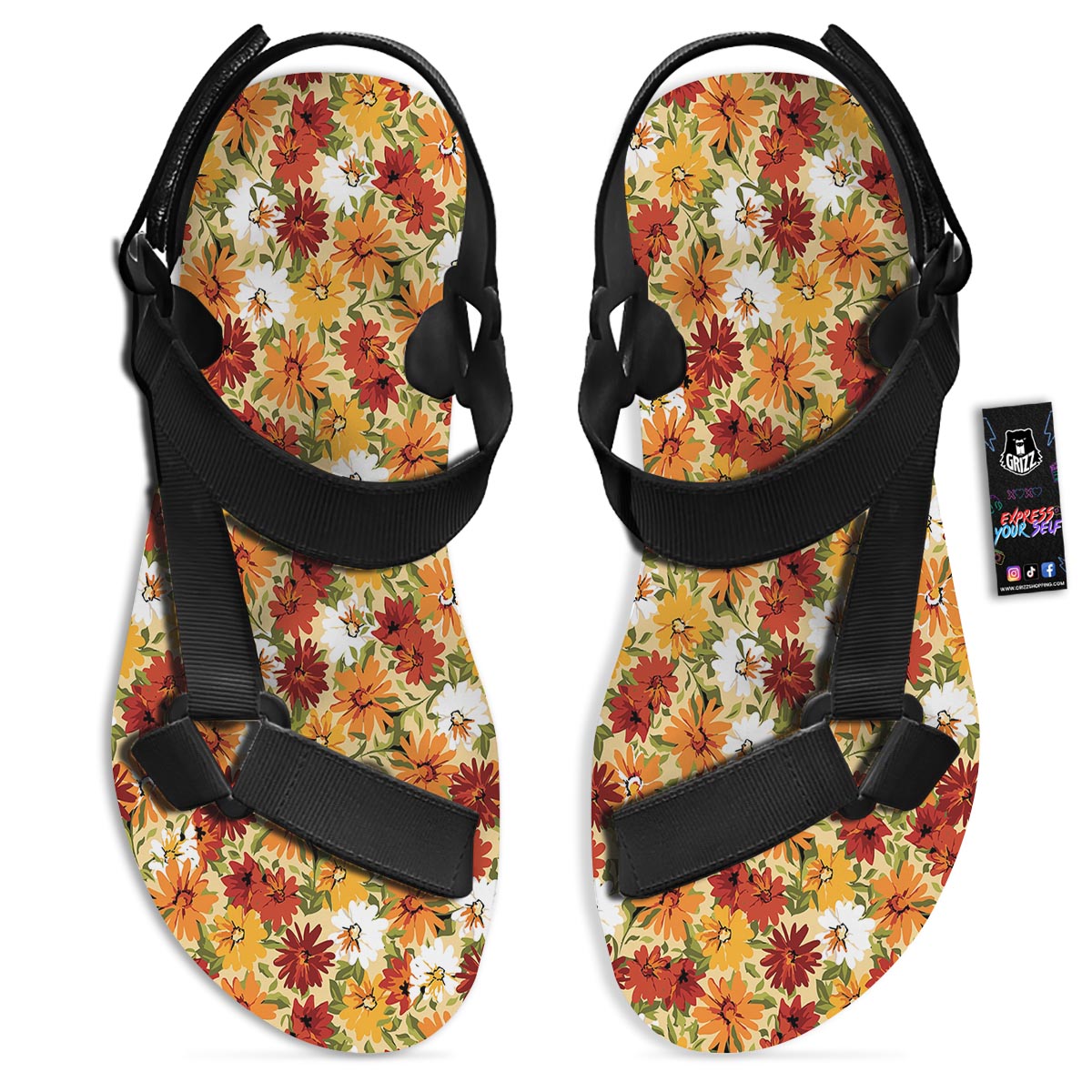 Sunflower Red Print Pattern Black Open Toe Sandals-grizzshop