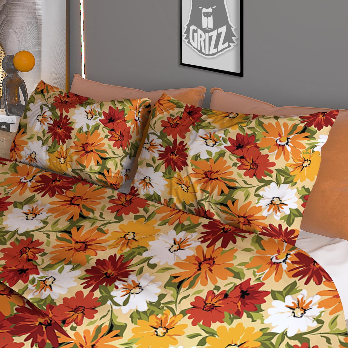 Tattersall Yellow And Beige Print Pattern Duvet Cover Bedding Set
