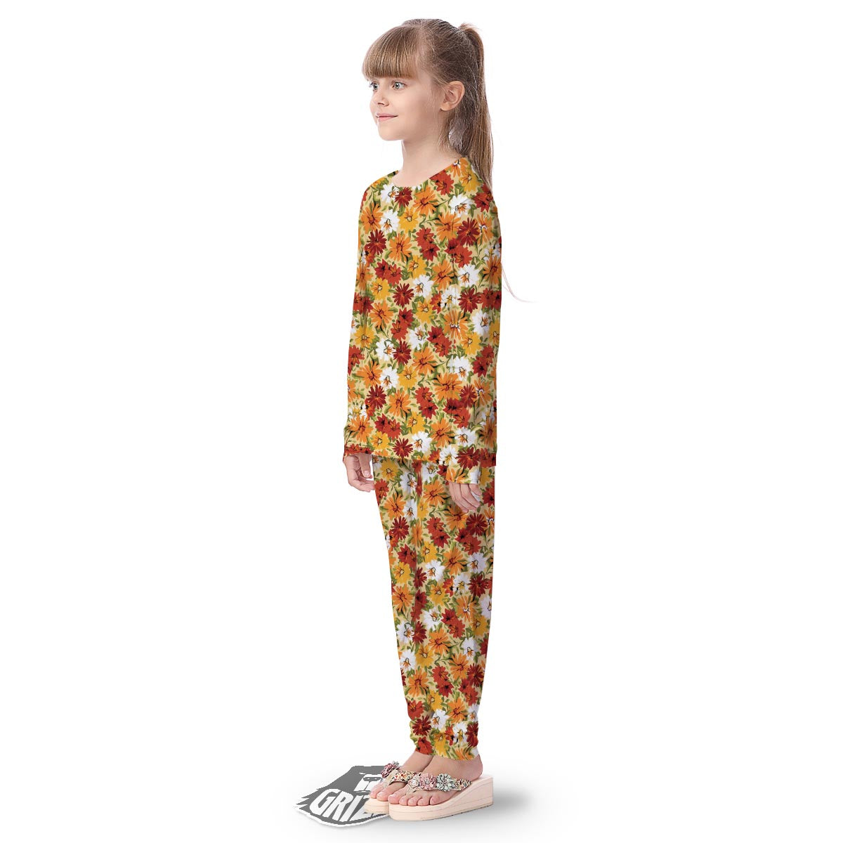 Sunflower Red Print Pattern Kid's Pajamas-grizzshop