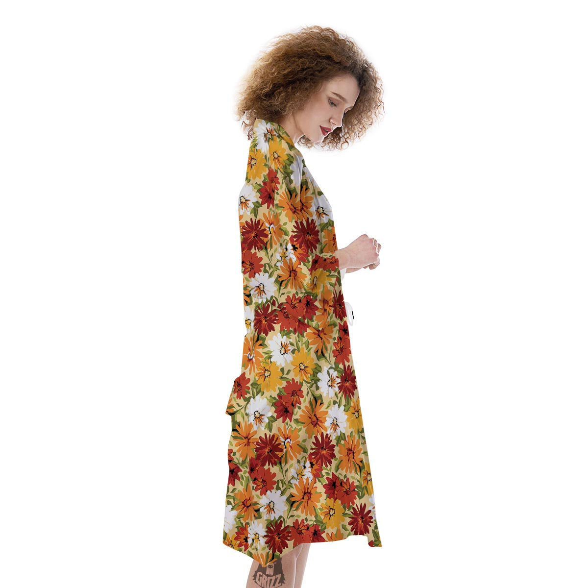 Sunflower Red Print Pattern Kimono-grizzshop