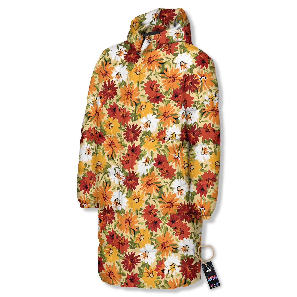 Sunflower Red Print Pattern Long Down Jacket-grizzshop