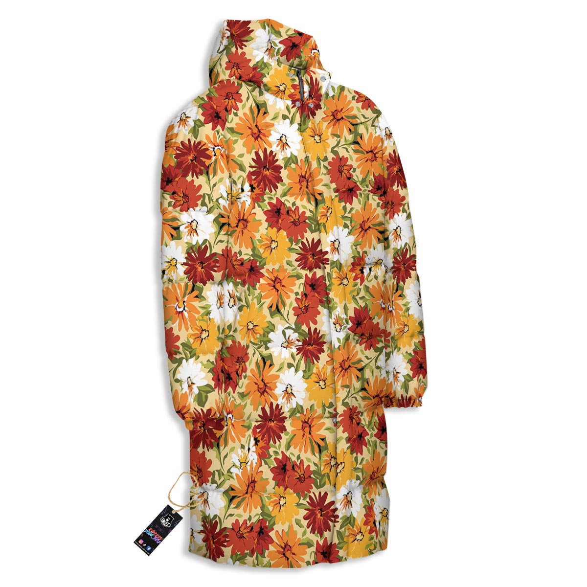 Sunflower Red Print Pattern Long Down Jacket-grizzshop