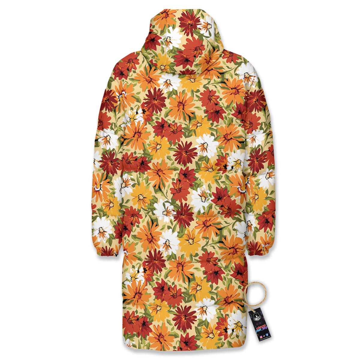 Sunflower Red Print Pattern Long Down Jacket-grizzshop