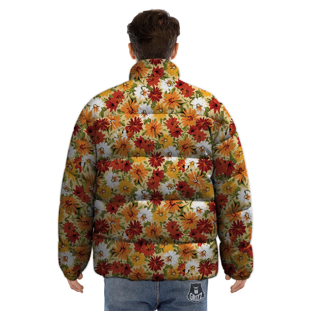 Sunflower Red Print Pattern Puffer Jacket-grizzshop