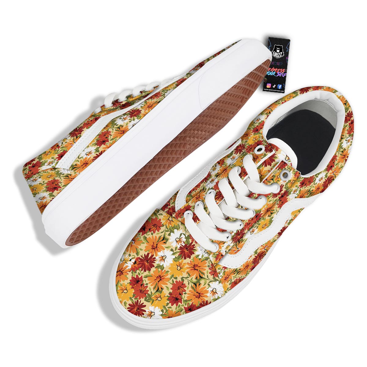 Sunflower Red Print Pattern Skate Shoes-grizzshop