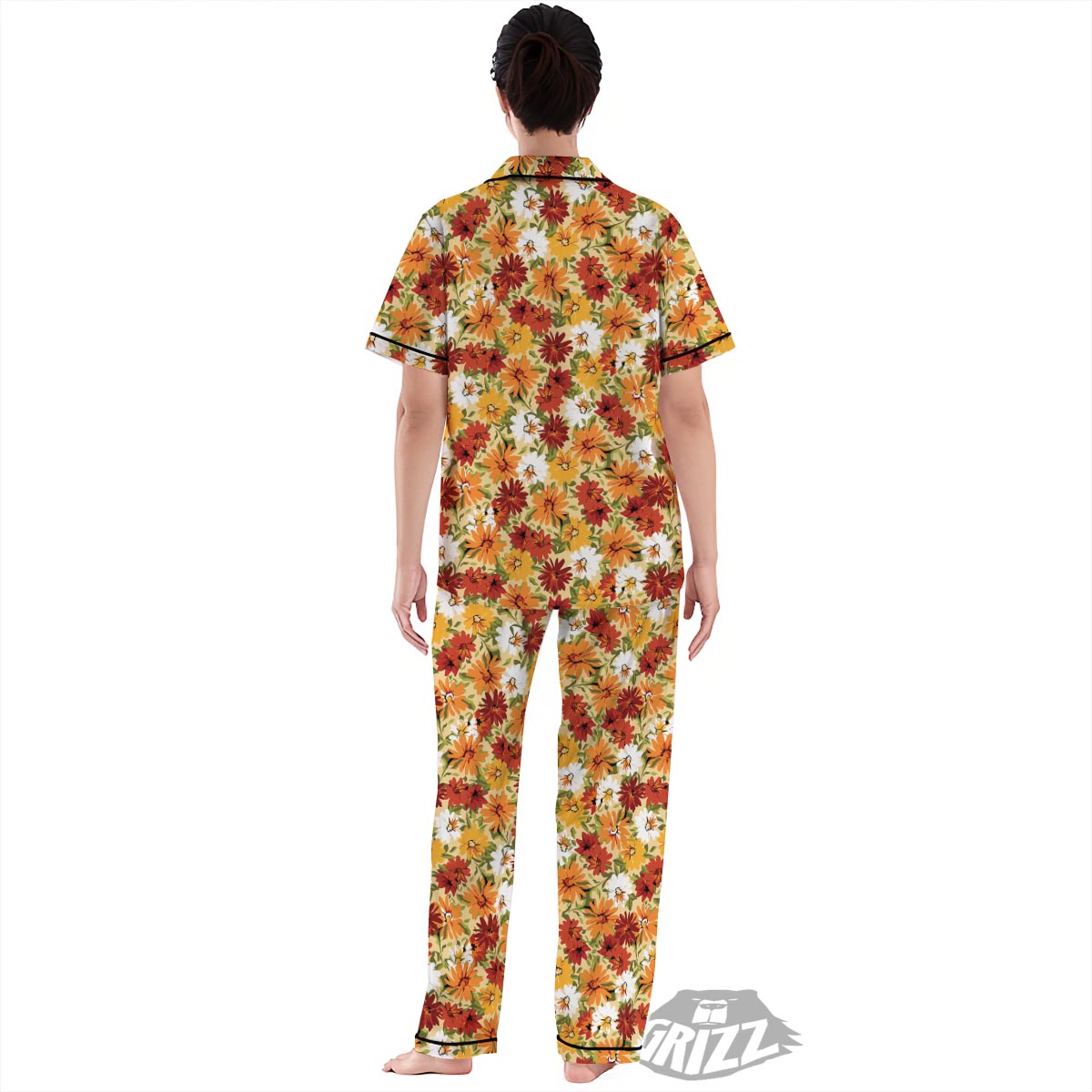 Sunflower Red Print Pattern Women's Pajamas Set-grizzshop