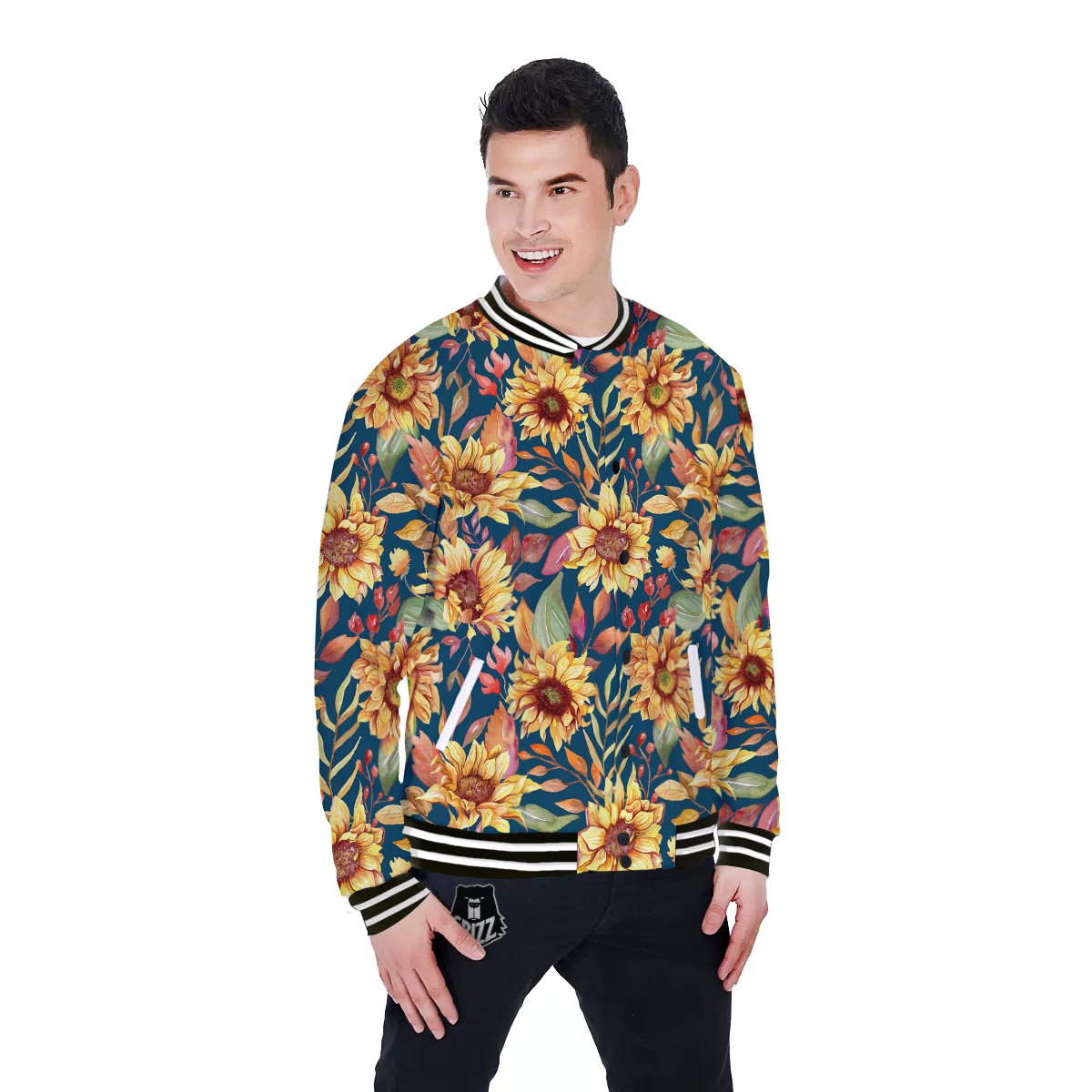 Sunflower Sage Watercolor Print Pattern Baseball Jacket-grizzshop