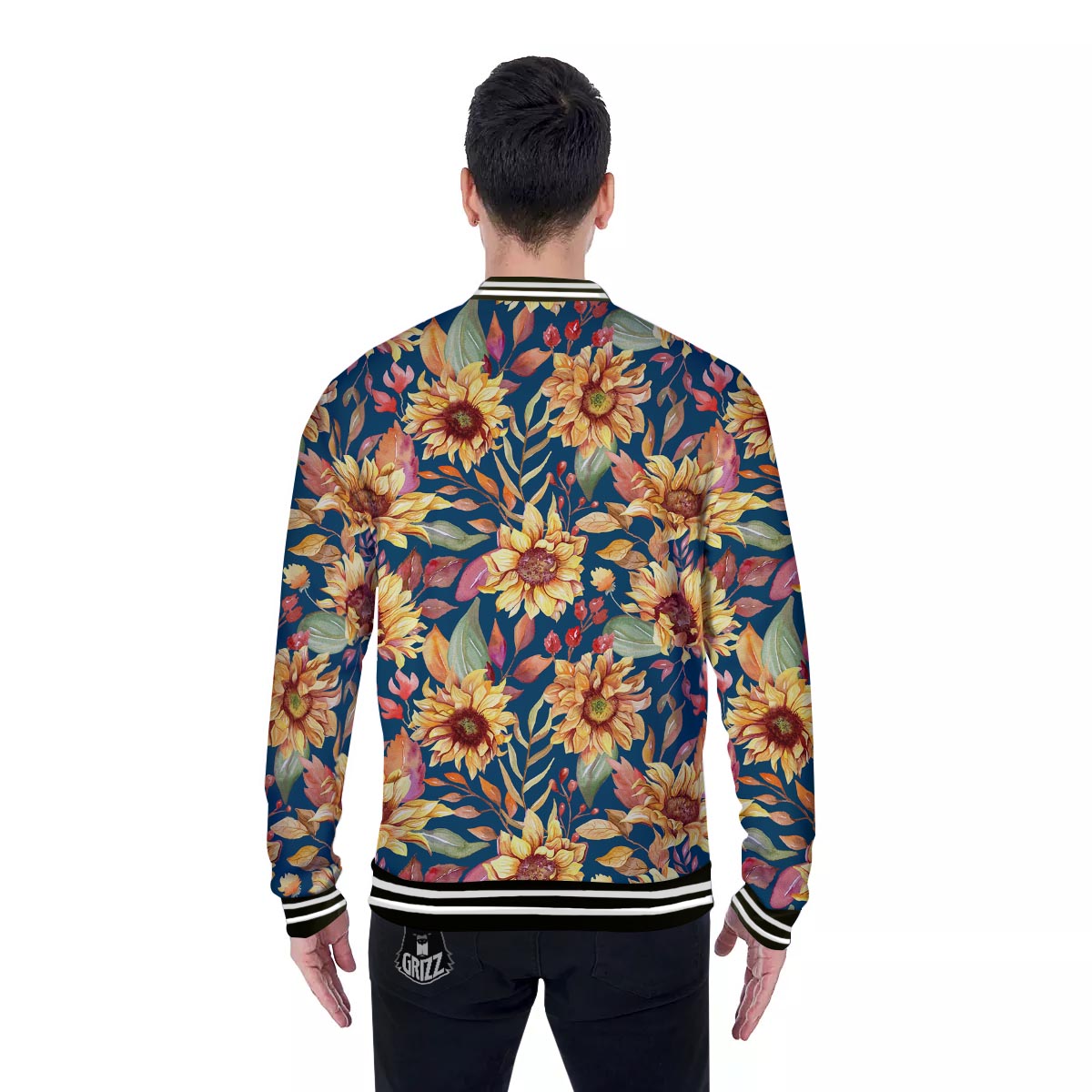 Sunflower Sage Watercolor Print Pattern Baseball Jacket-grizzshop