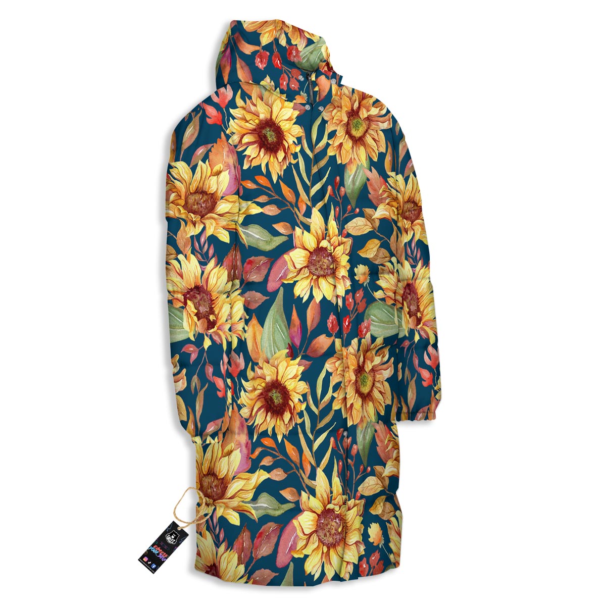 Sunflower Sage Watercolor Print Pattern Long Down Jacket-grizzshop