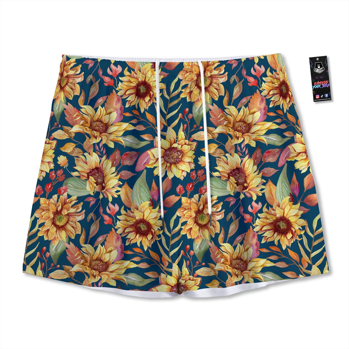 Sunflower Sage Watercolor Print Pattern Mesh Shorts