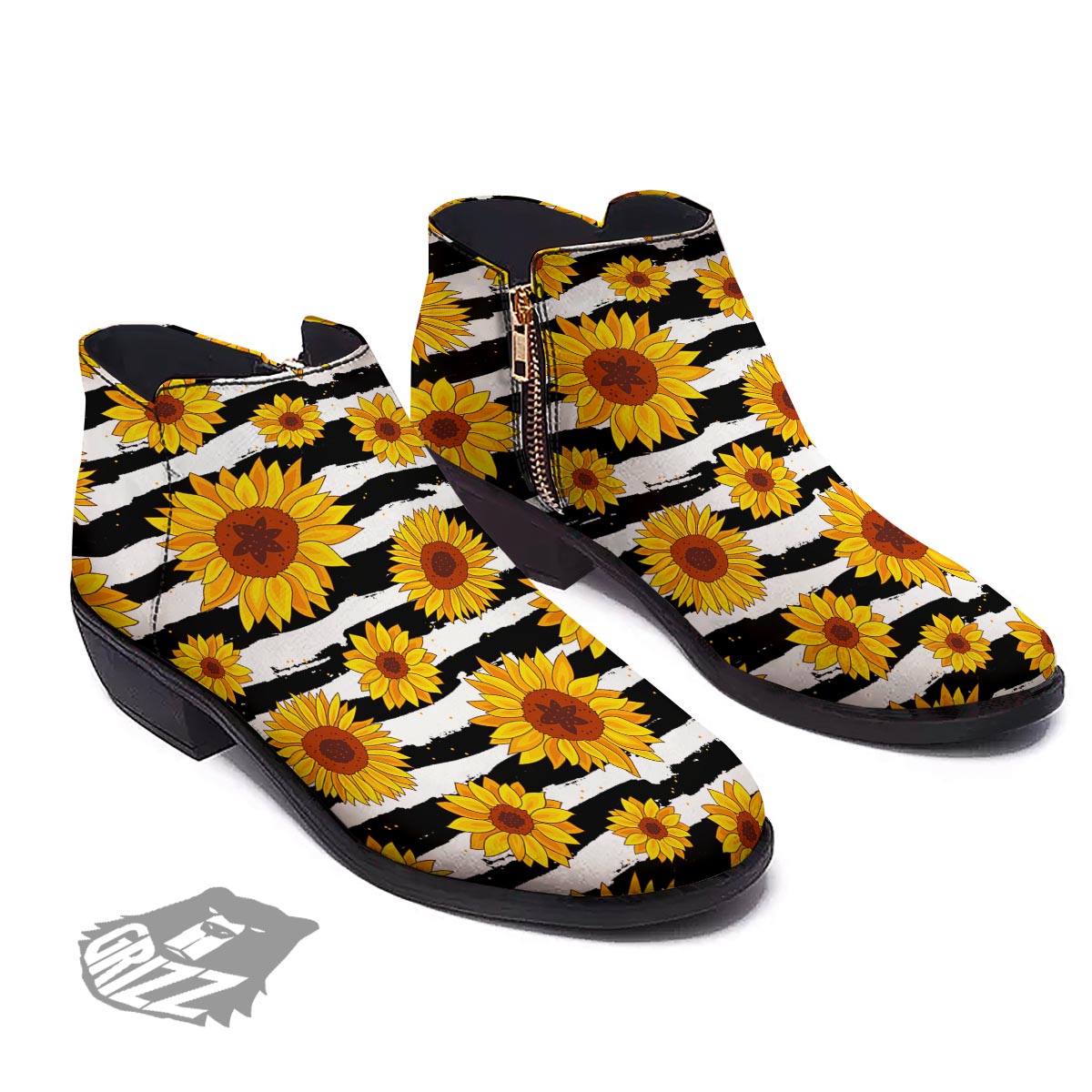 Sunflower Stripe Print Pattern Ankle Boots-grizzshop