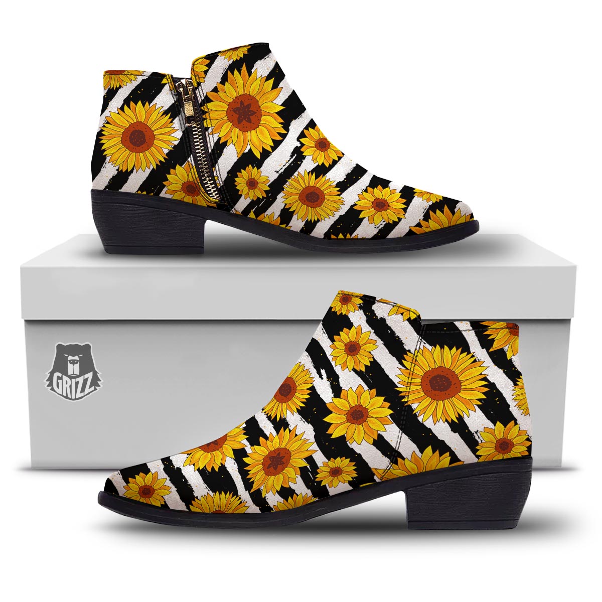 Sunflower Stripe Print Pattern Ankle Boots-grizzshop