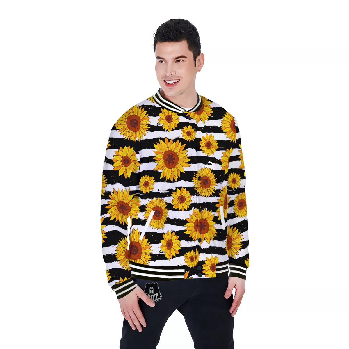 Sunflower Stripe Print Pattern Baseball Jacket-grizzshop