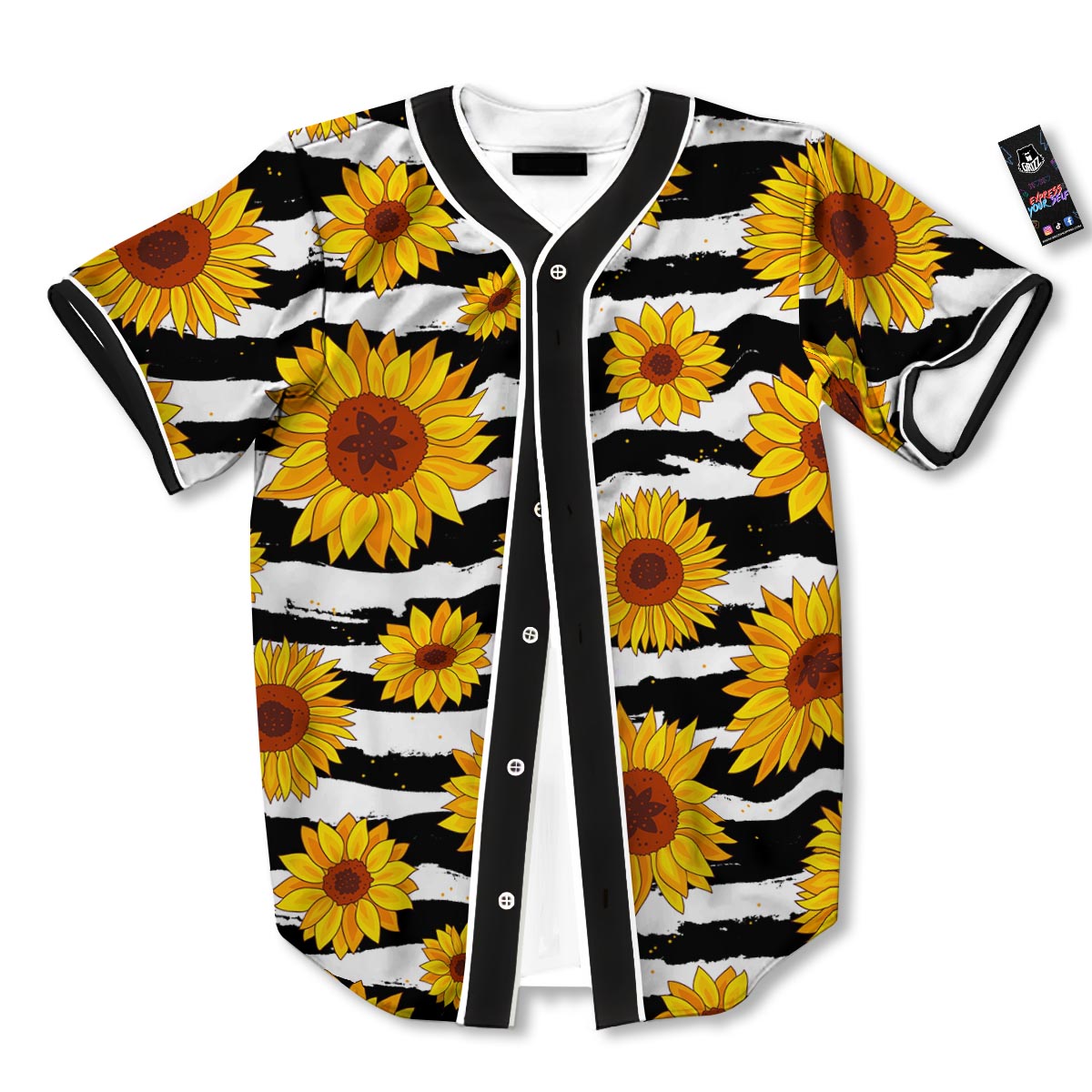 Sunflower Stripe Print Pattern Baseball Jersey-grizzshop