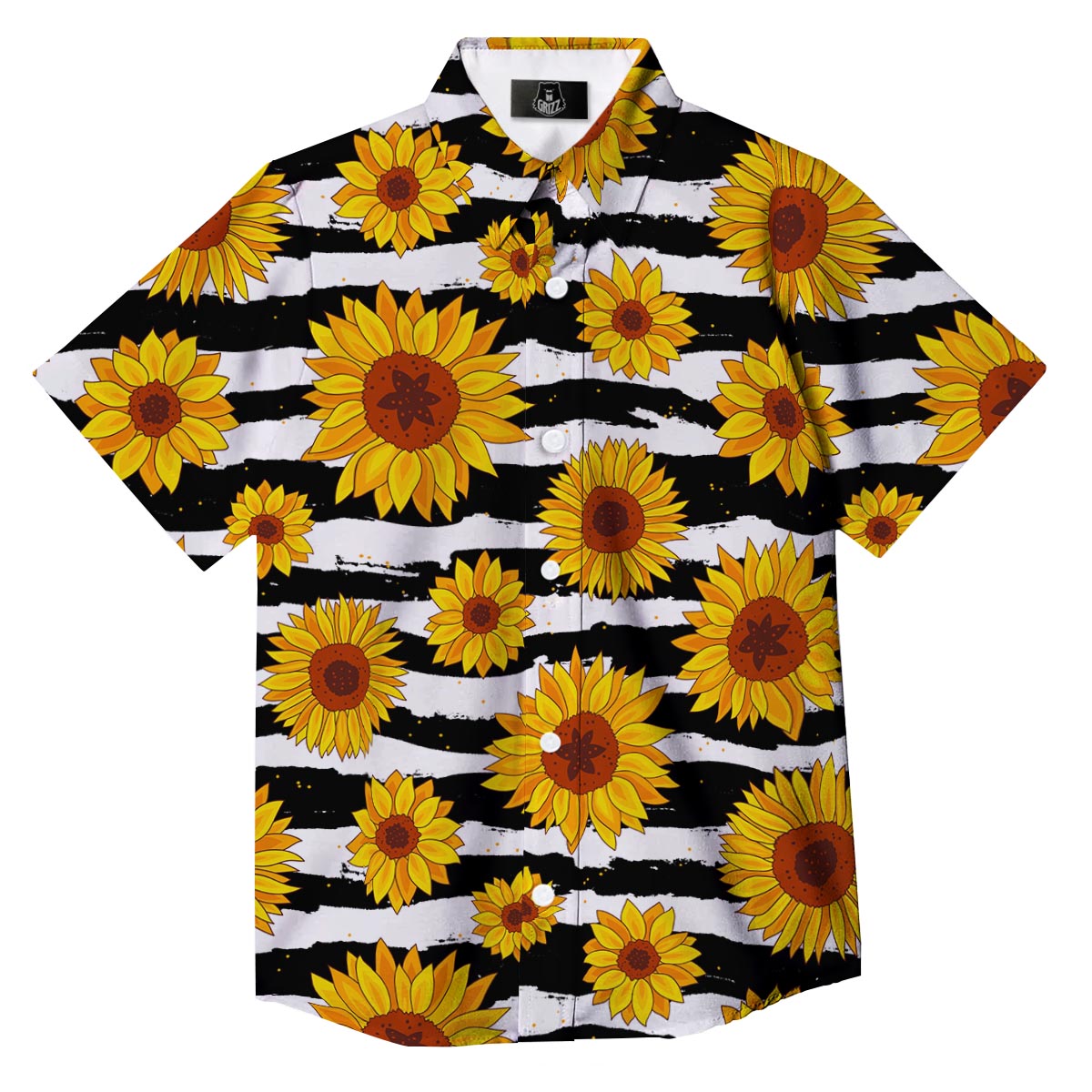 Sunflower Stripe Print Pattern Button Up Shirt-grizzshop