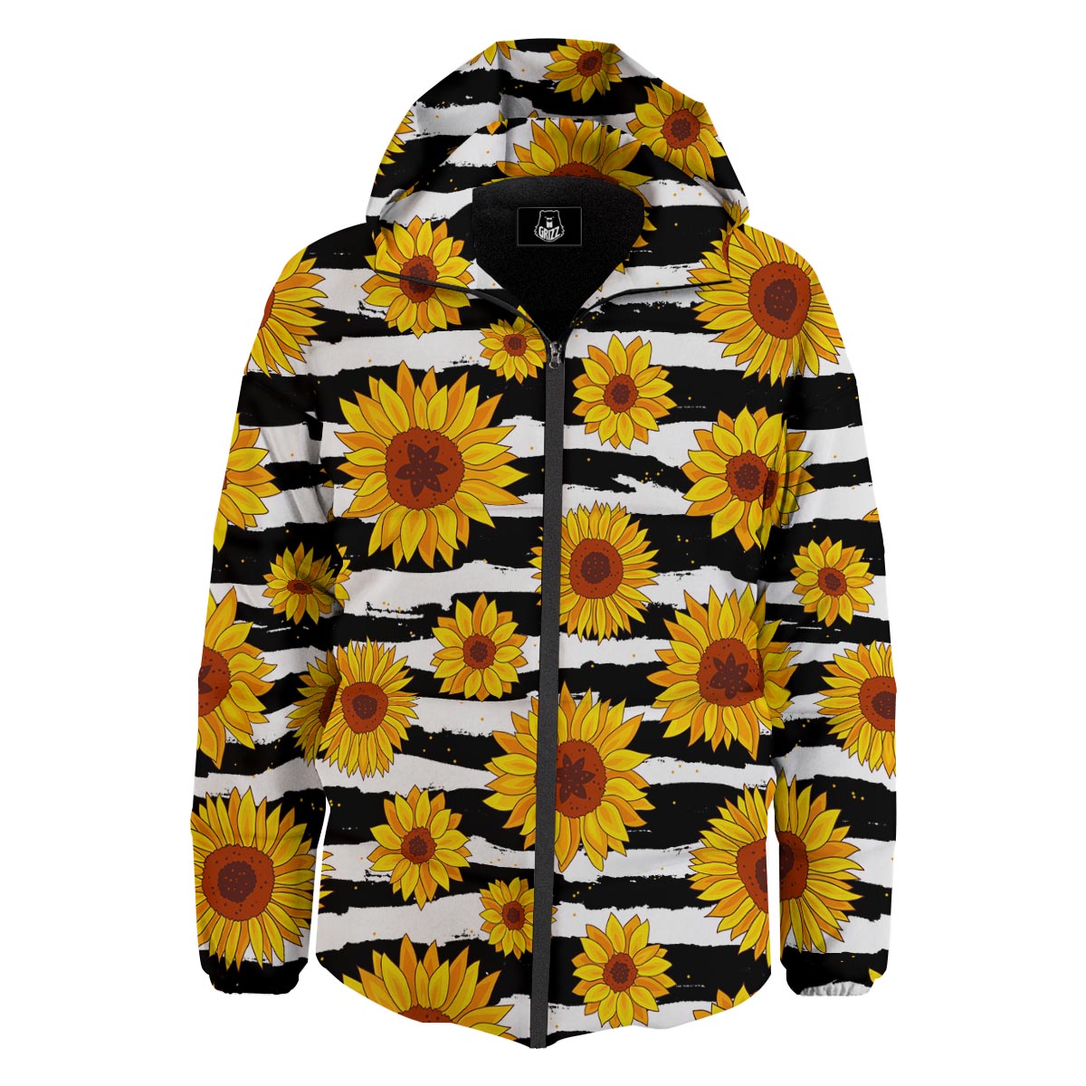 Sunflower Stripe Print Pattern Down Jacket-grizzshop