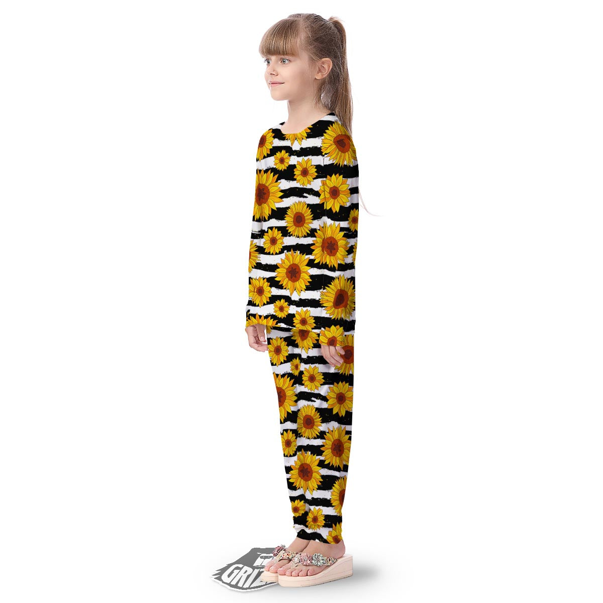 Sunflower Stripe Print Pattern Kid's Pajamas-grizzshop