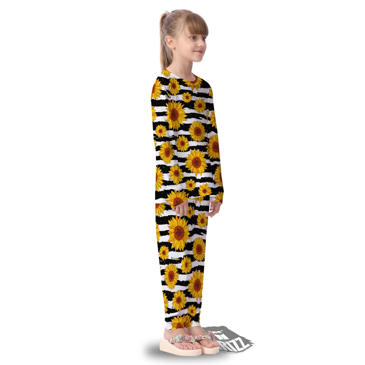 Sunflower Stripe Print Pattern Kid's Pajamas-grizzshop
