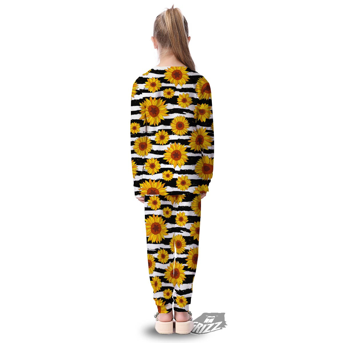 Sunflower Stripe Print Pattern Kid's Pajamas-grizzshop