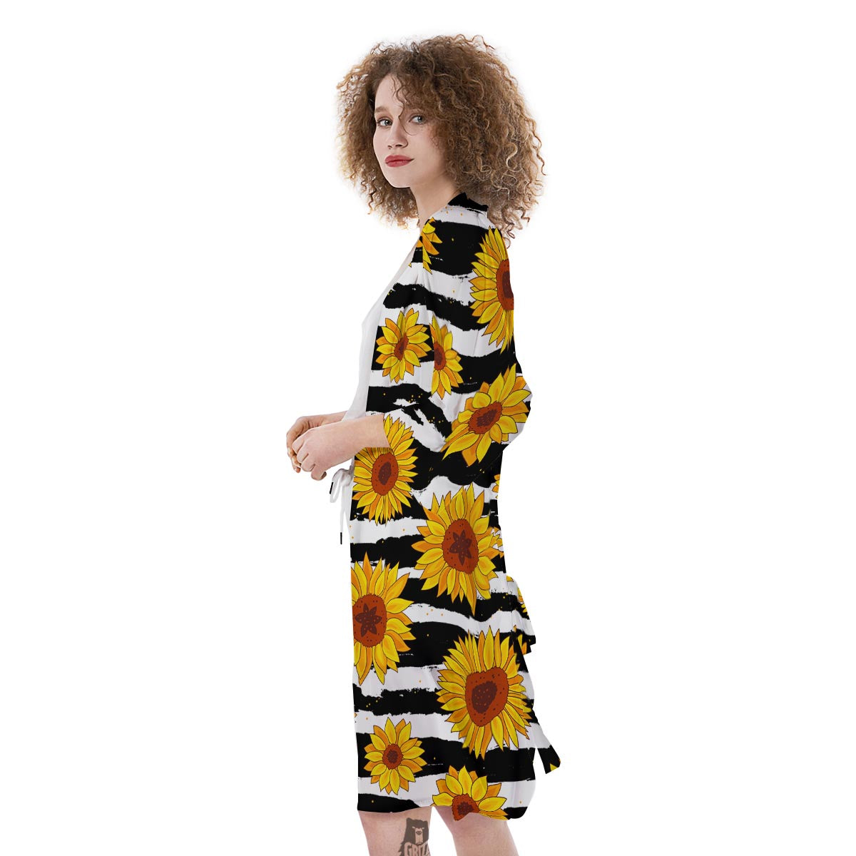 Sunflower Stripe Print Pattern Kimono-grizzshop