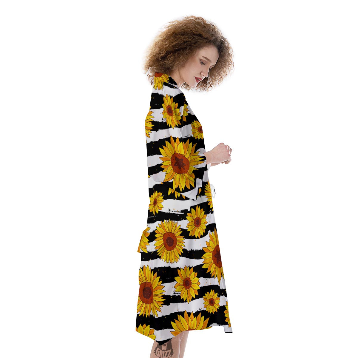 Sunflower Stripe Print Pattern Kimono-grizzshop