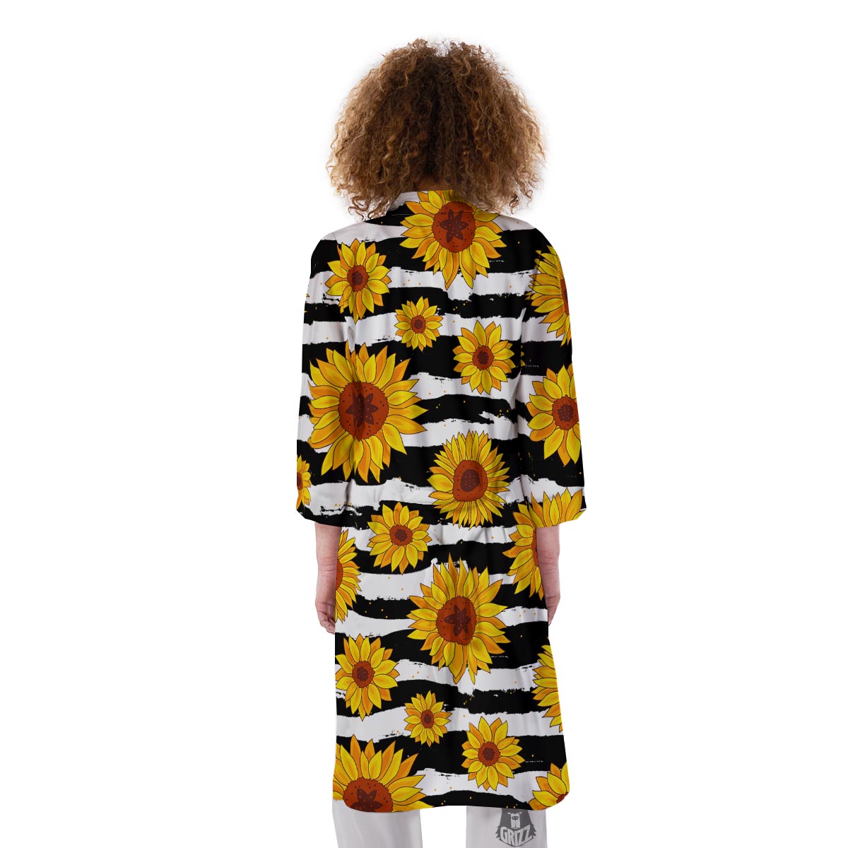Sunflower Stripe Print Pattern Kimono-grizzshop