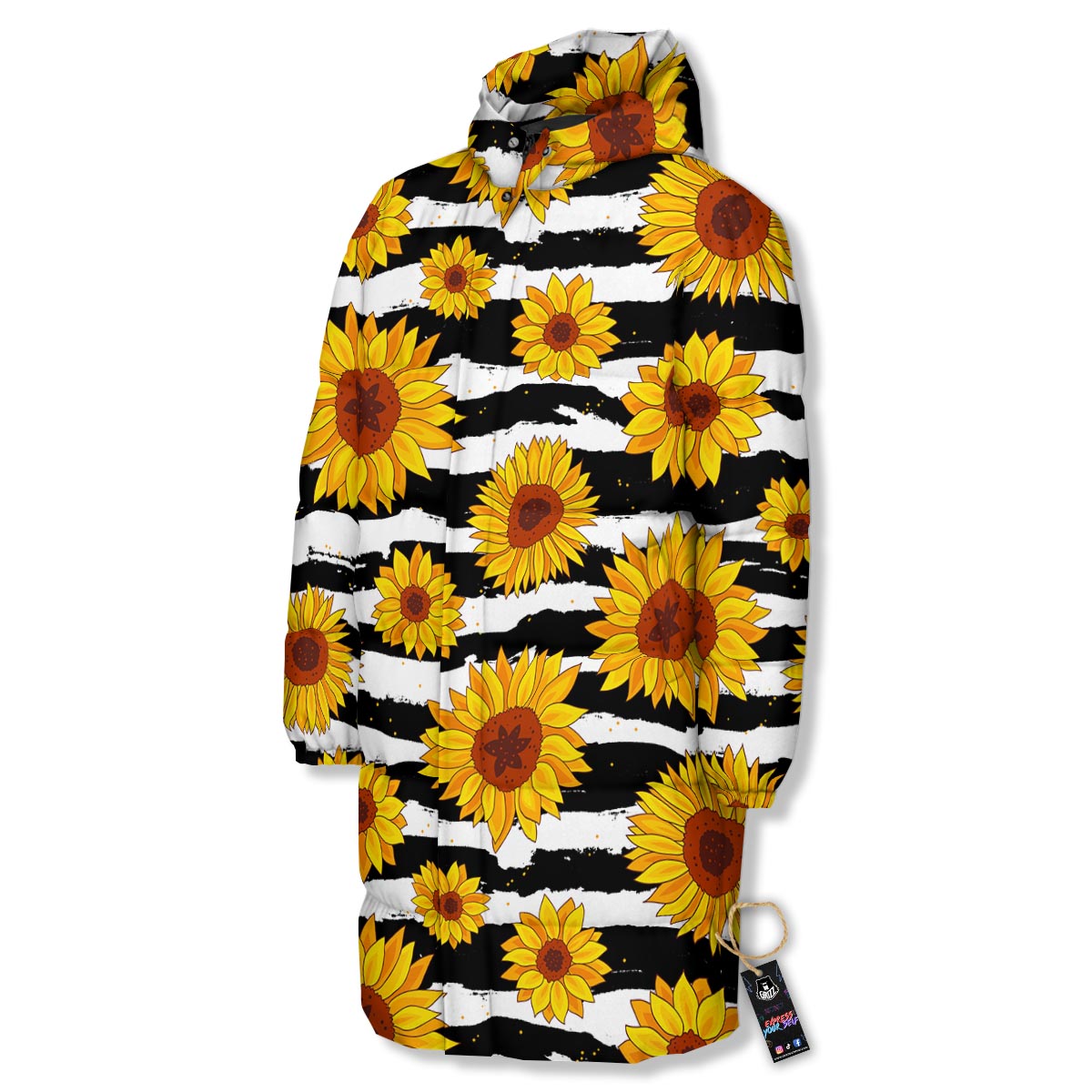 Sunflower Stripe Print Pattern Long Down Jacket-grizzshop