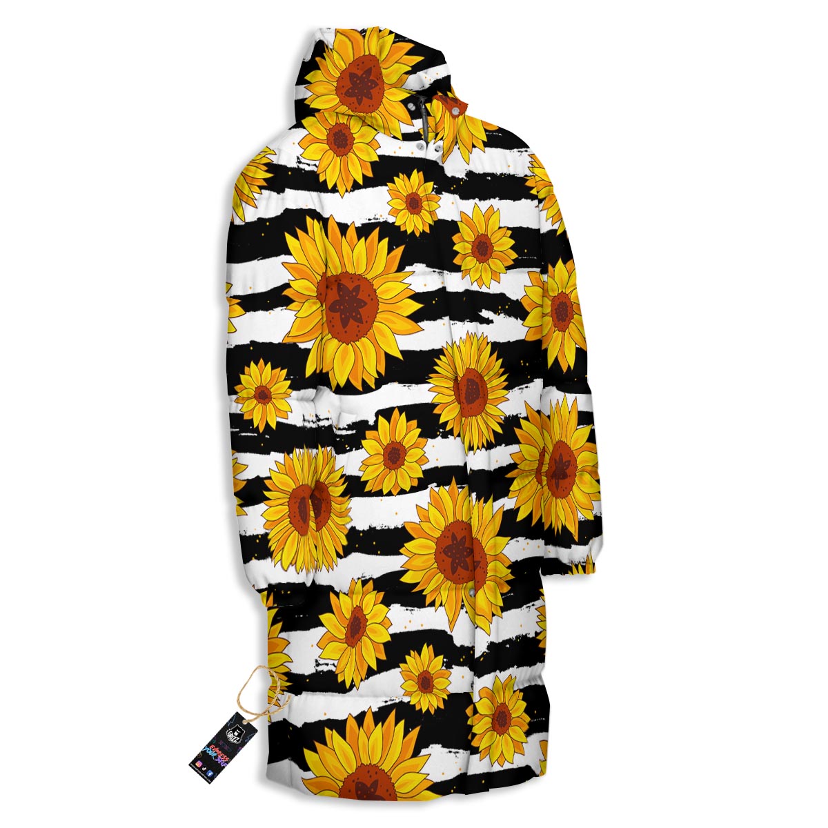Sunflower Stripe Print Pattern Long Down Jacket-grizzshop