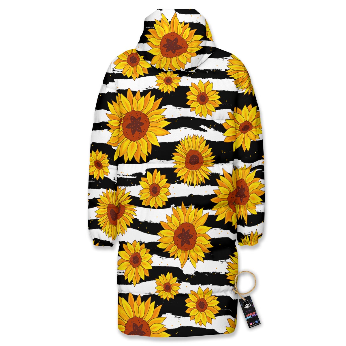 Sunflower Stripe Print Pattern Long Down Jacket-grizzshop