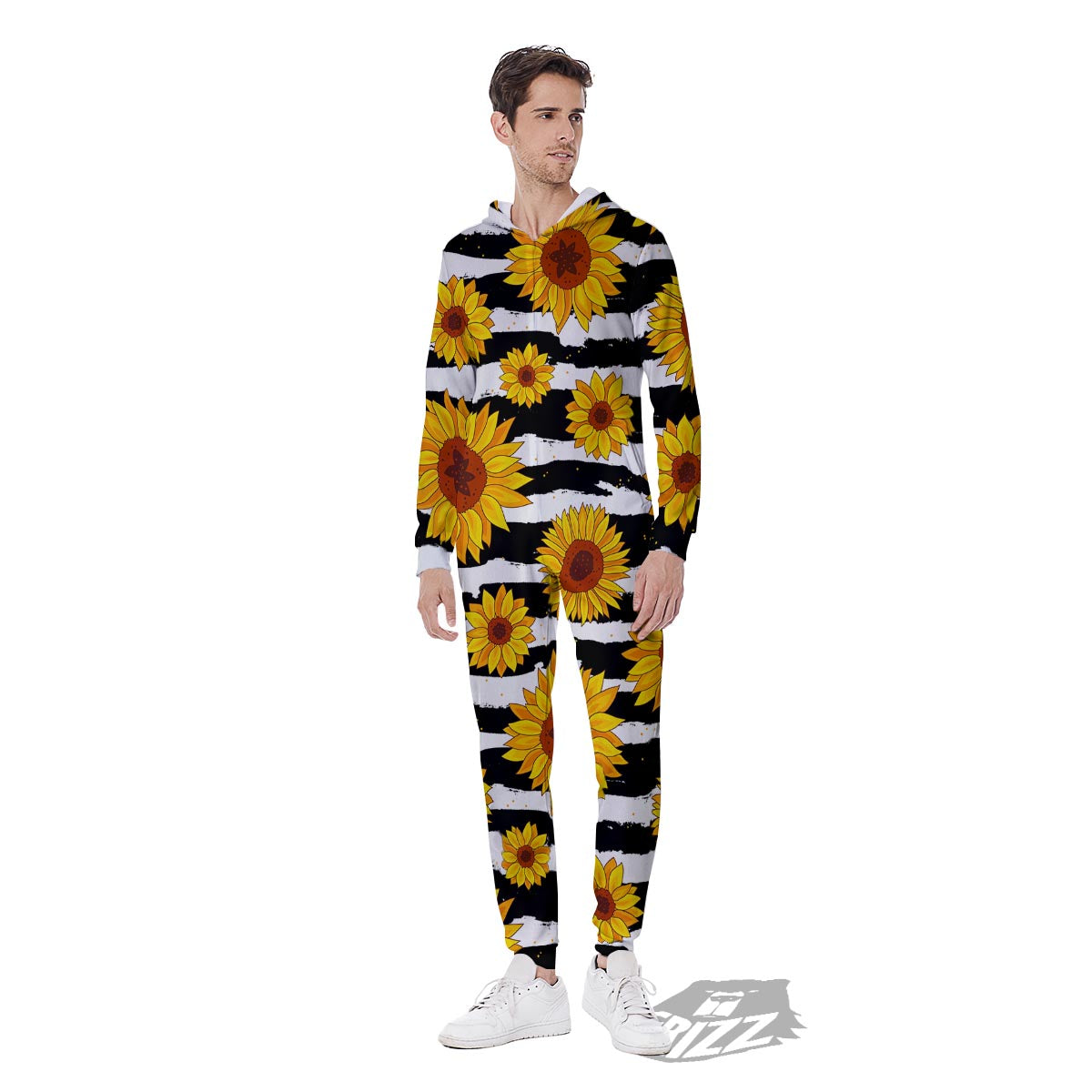 Sunflower Stripe Print Pattern Men's Jumpsuit-grizzshop