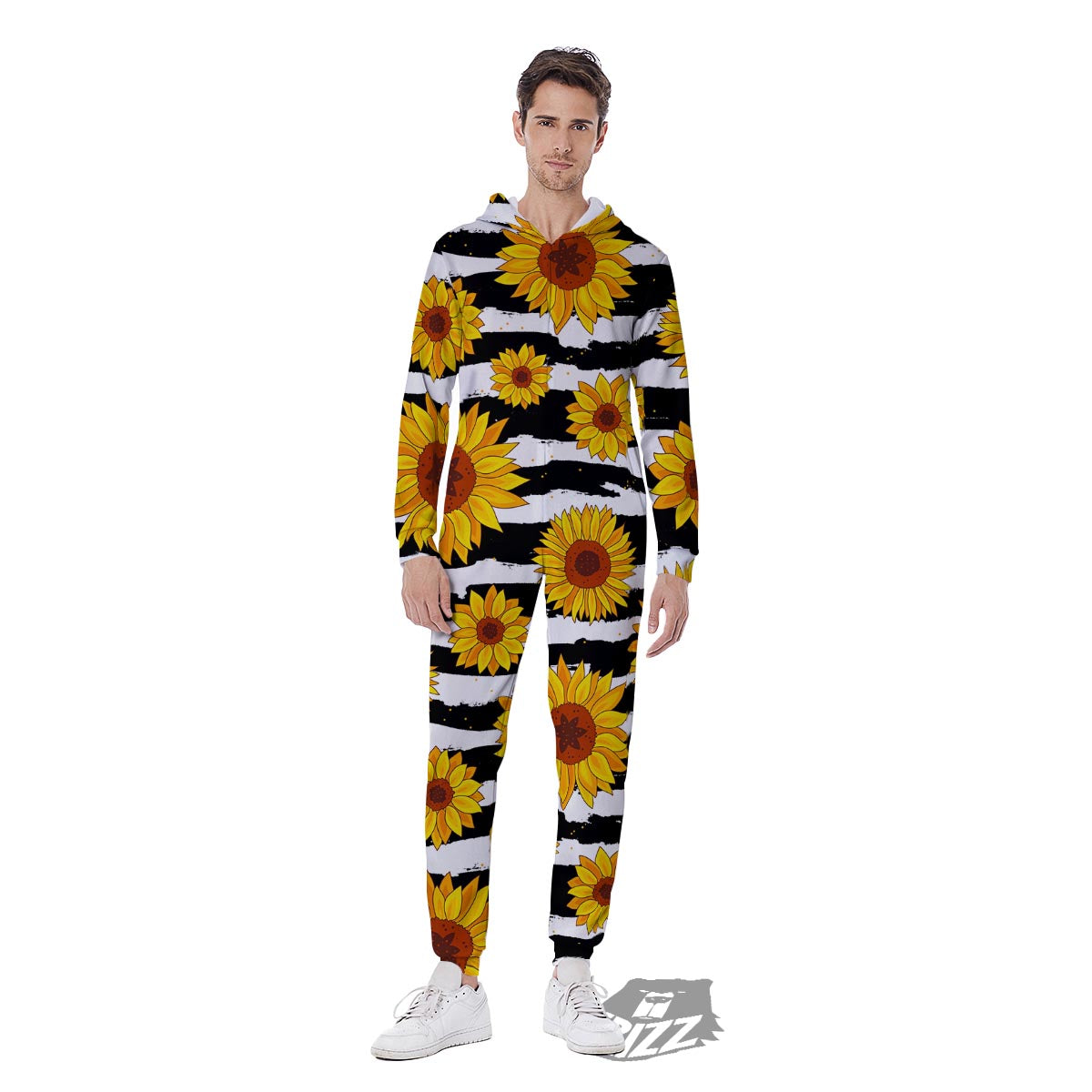 Sunflower Stripe Print Pattern Men's Jumpsuit-grizzshop