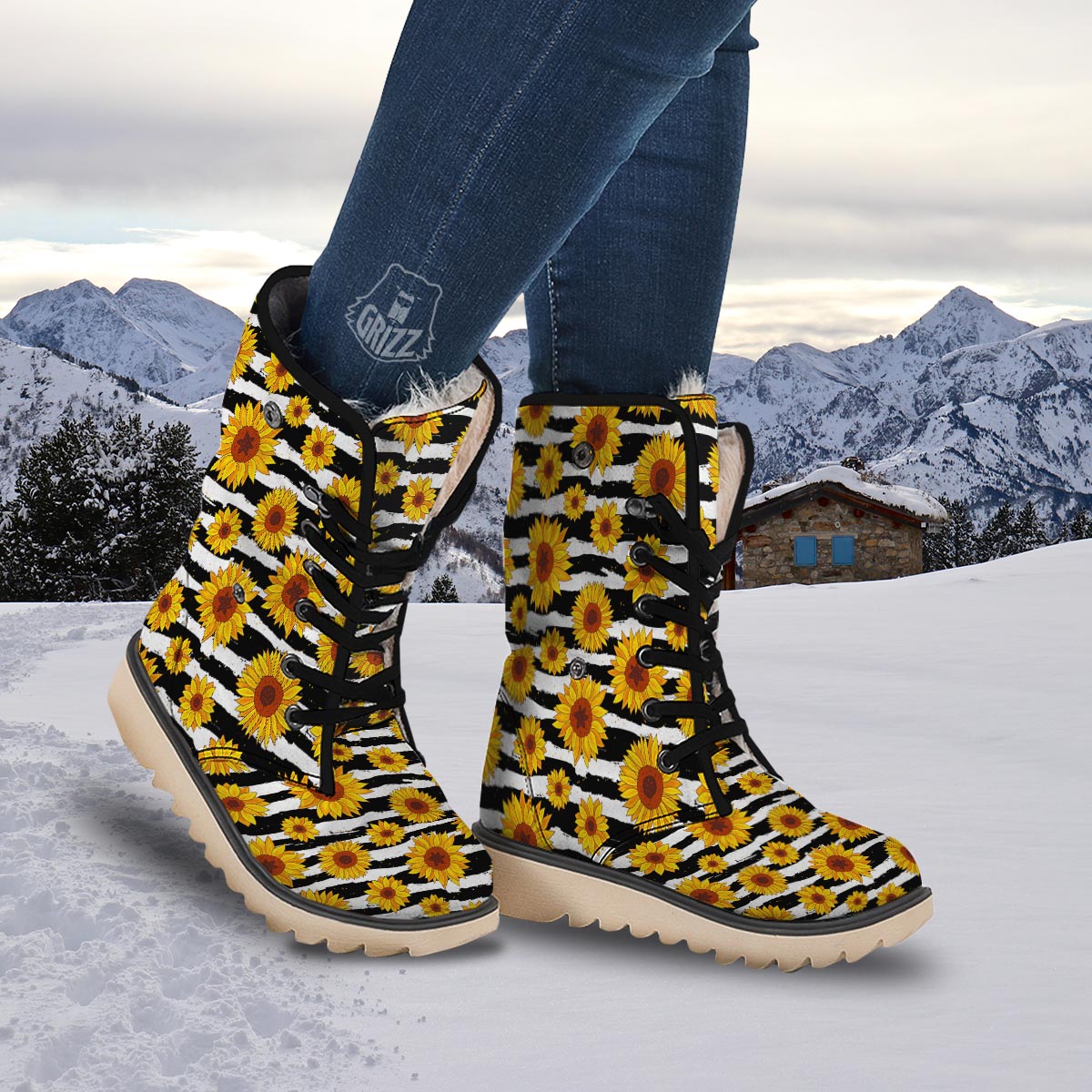 Sunflower Stripe Print Pattern Snow Boots-grizzshop