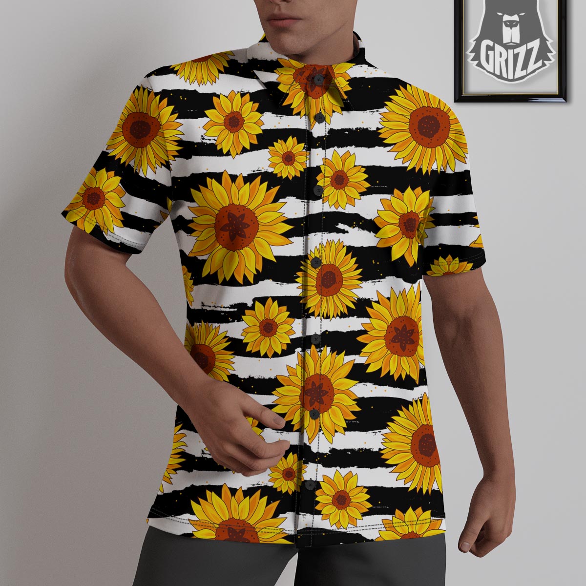 Sunflower Stripe Print Pattern Untucked Shirts-grizzshop