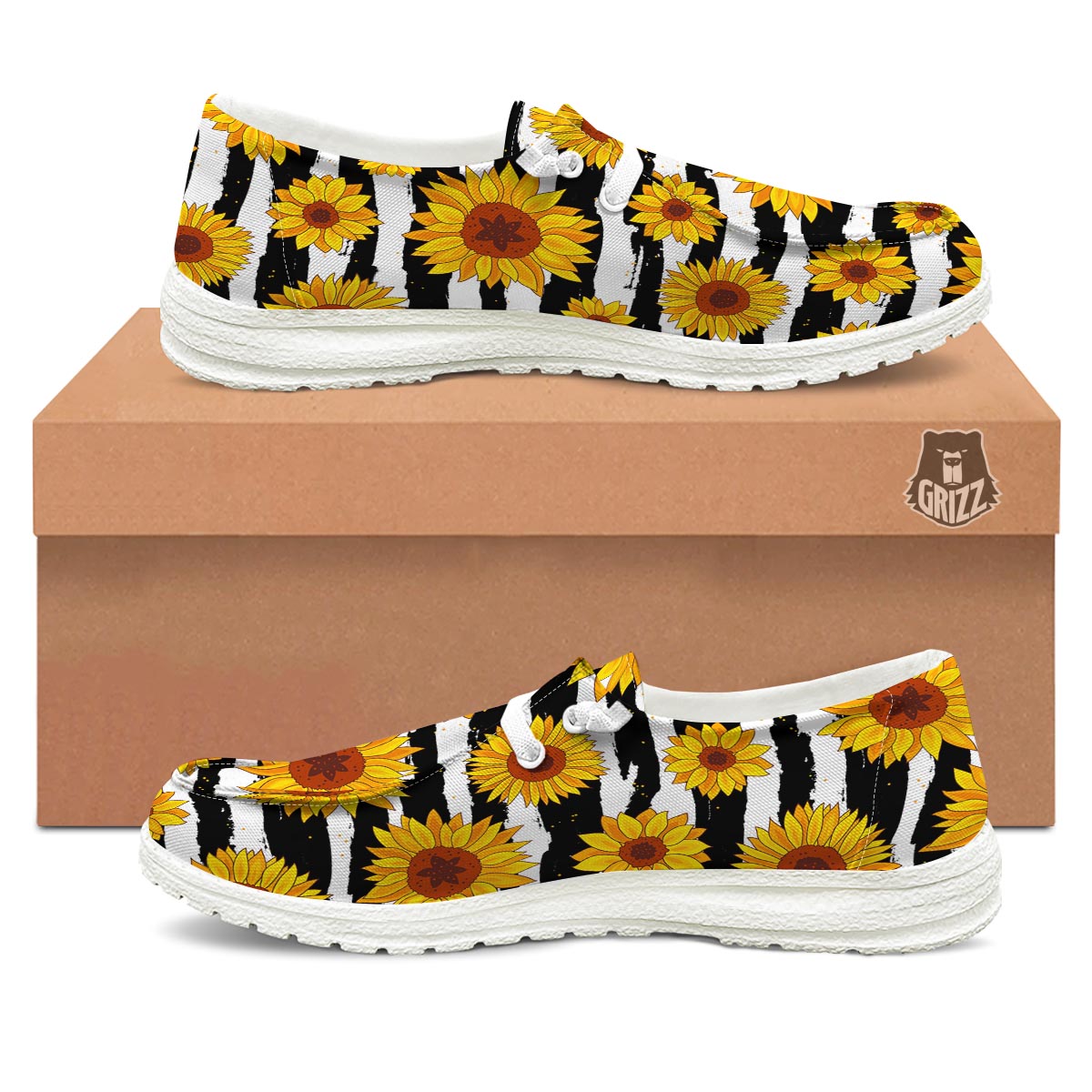 Sunflower Stripe Print Pattern White Loafers-grizzshop