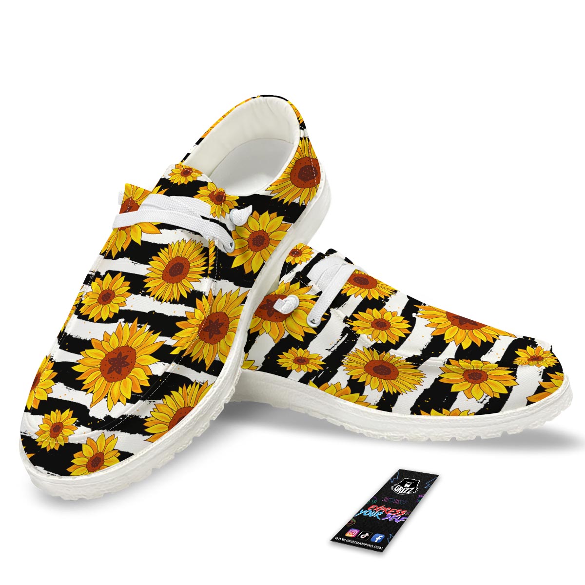 Sunflower Stripe Print Pattern White Loafers-grizzshop