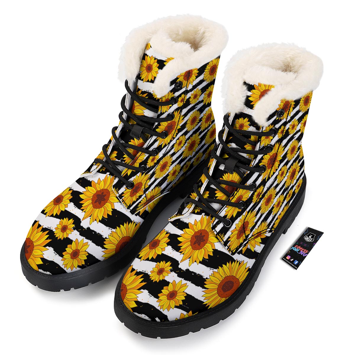 Sunflower Stripe Print Pattern Winter Boots-grizzshop