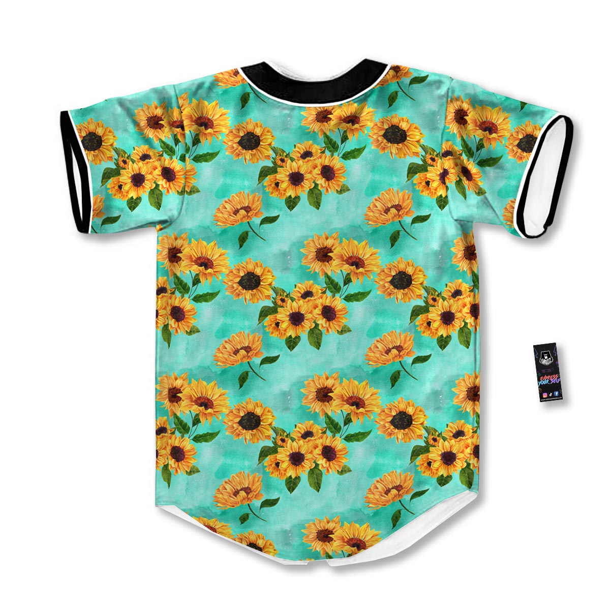 Sunflower Teal Watercolor Print Pattern Baseball Jersey-grizzshop